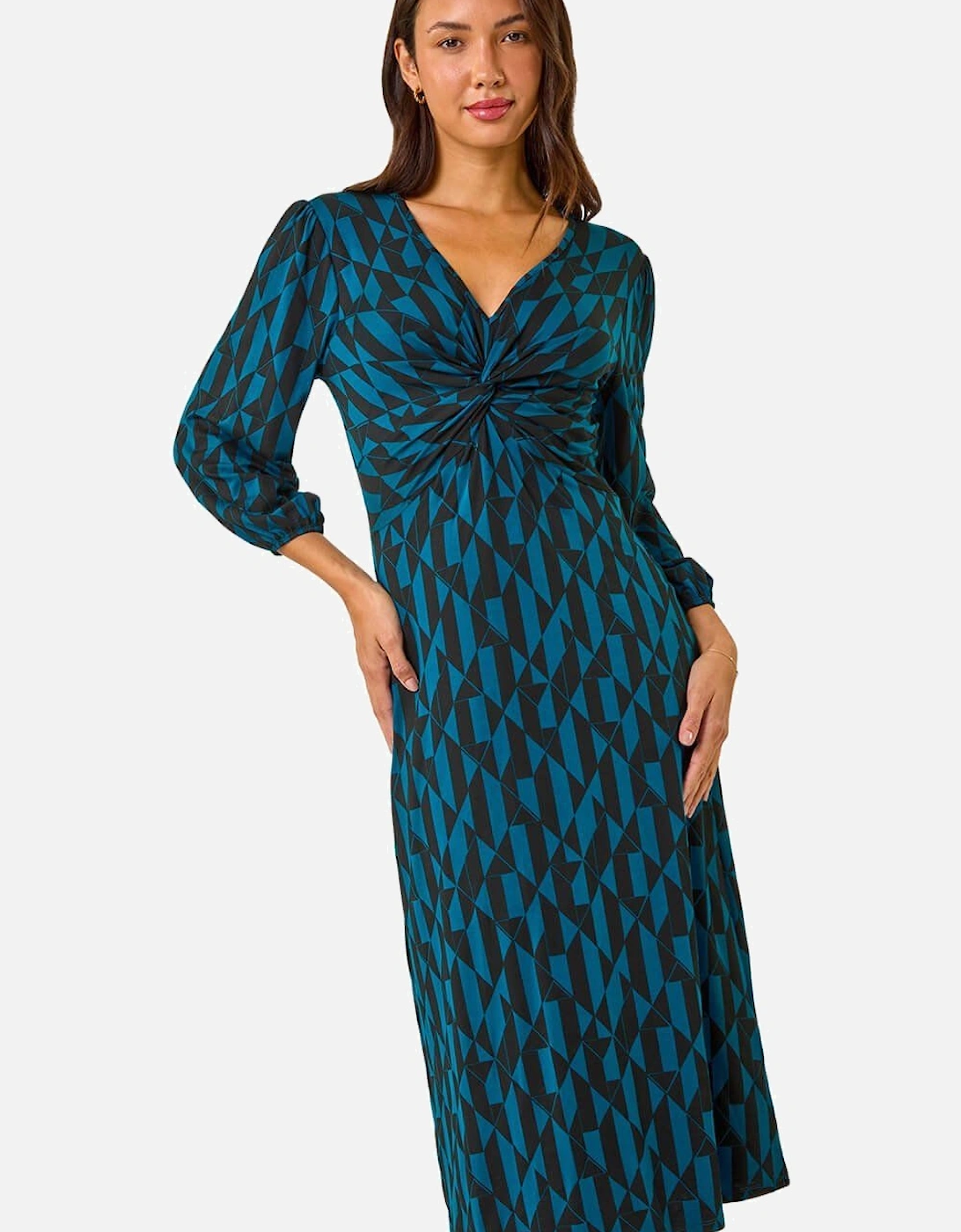 Geometric Print Twist Front Midi Dress, 2 of 1