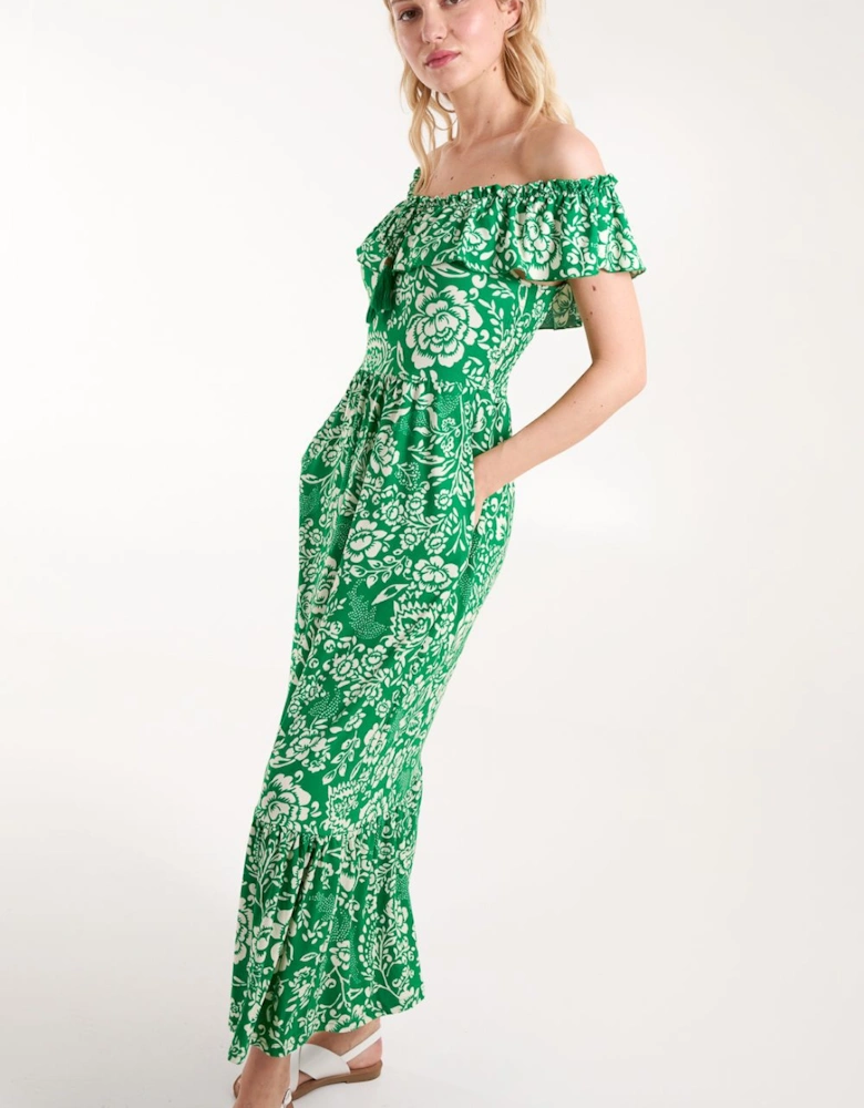 Off The Shoulder Hanky Hem Maxi Dress