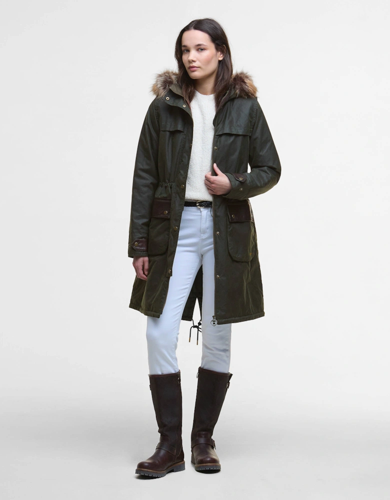 Durham City Womens Waxed Parka - Fern