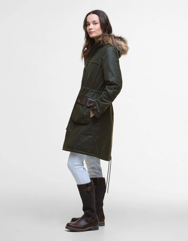 Durham City Womens Waxed Parka - Fern