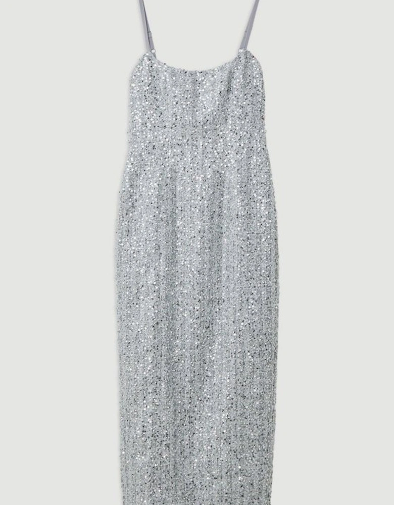 Sequin Metallic Boucle Tailored Maxi Dress