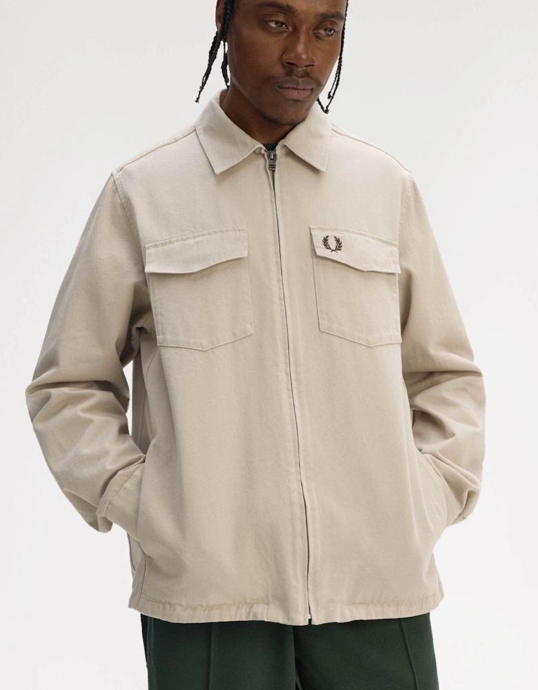 Mens Twill Zip Through Overshirt - Warm Oat Z19