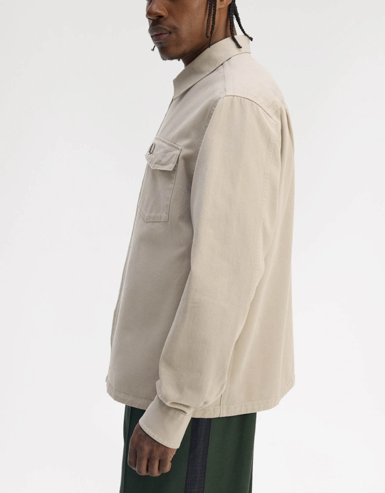 Mens Twill Zip Through Overshirt - Warm Oat Z19