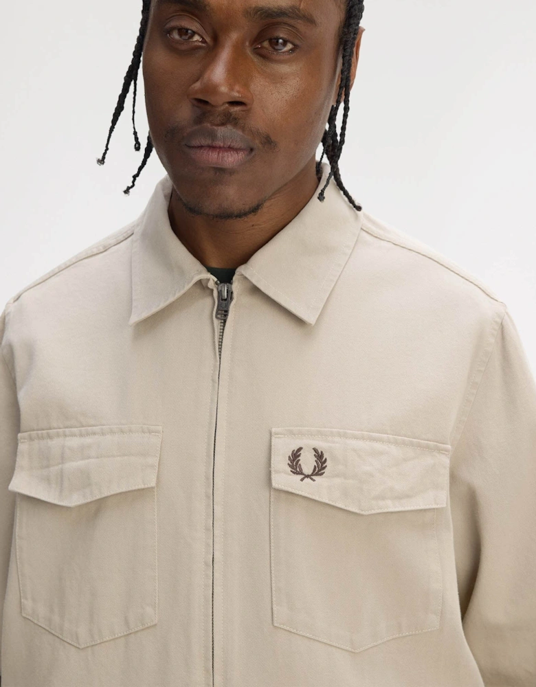 Mens Twill Zip Through Overshirt - Warm Oat Z19