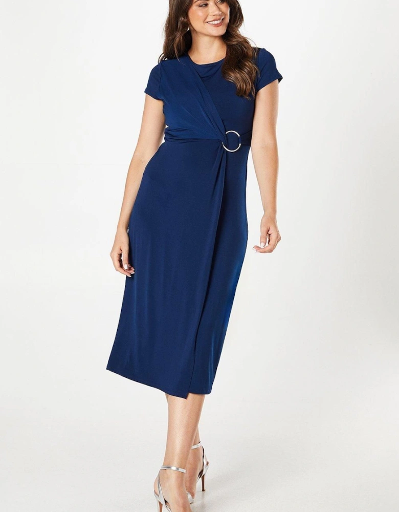 Jersey Wrap Buckle Midi Dress