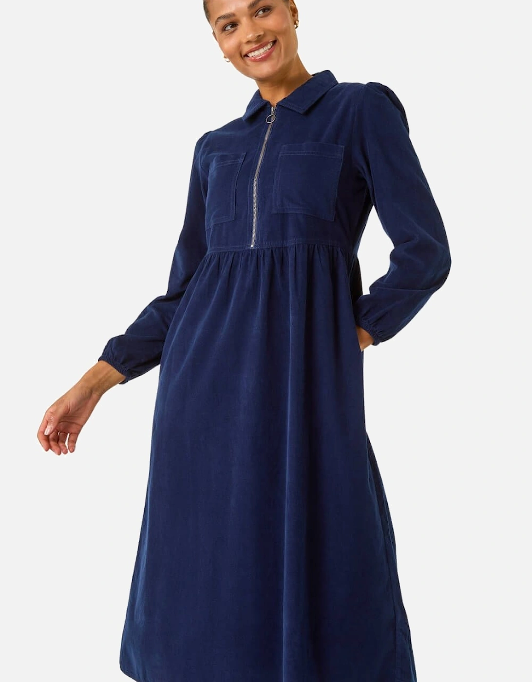 Corduroy Zip Detail Midi Dress, 2 of 1