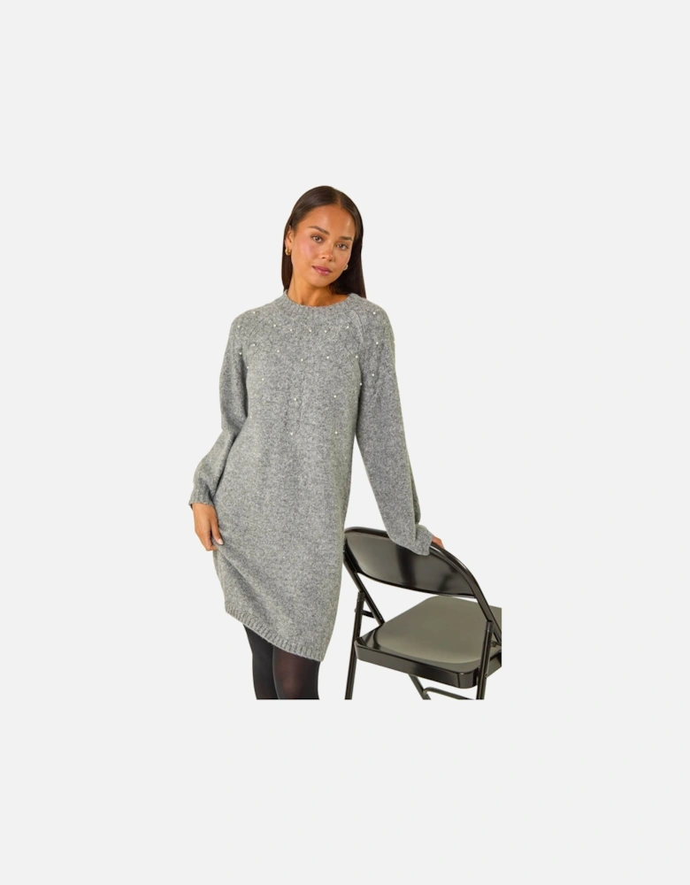 Petite Embellished Faux Pearl Knit Dress