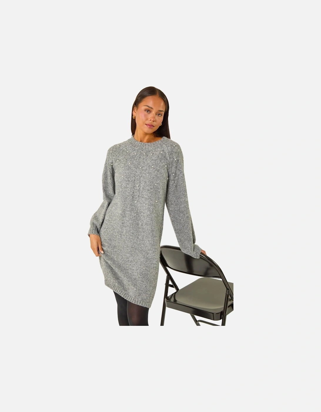 Petite Embellished Faux Pearl Knit Dress, 2 of 1