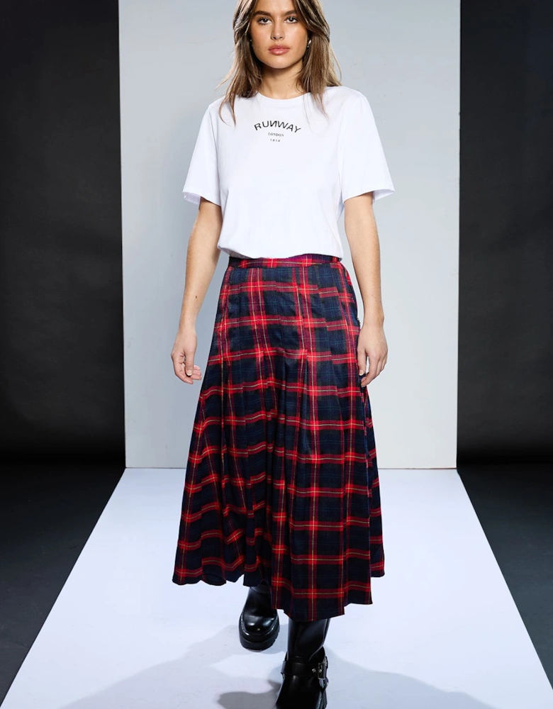 Check Pleated Kilt Midi Skirt