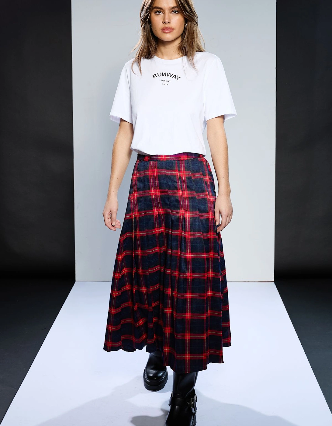 Check Pleated Kilt Midi Skirt, 2 of 1