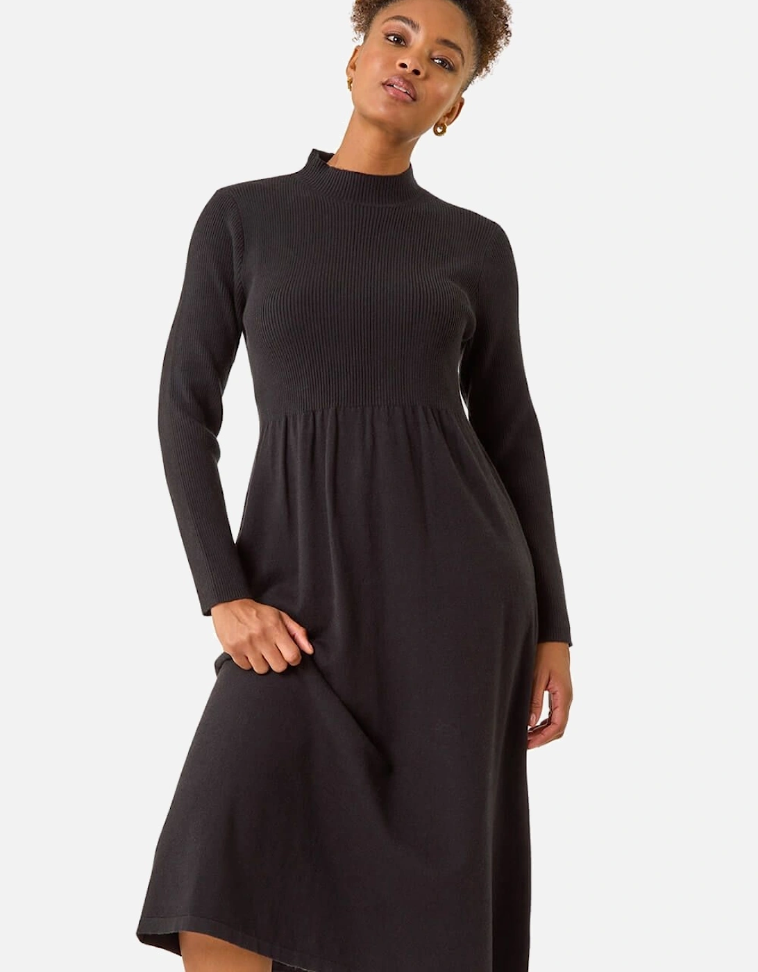 Ribbed Knit High Neck Midi Dress, 2 of 1