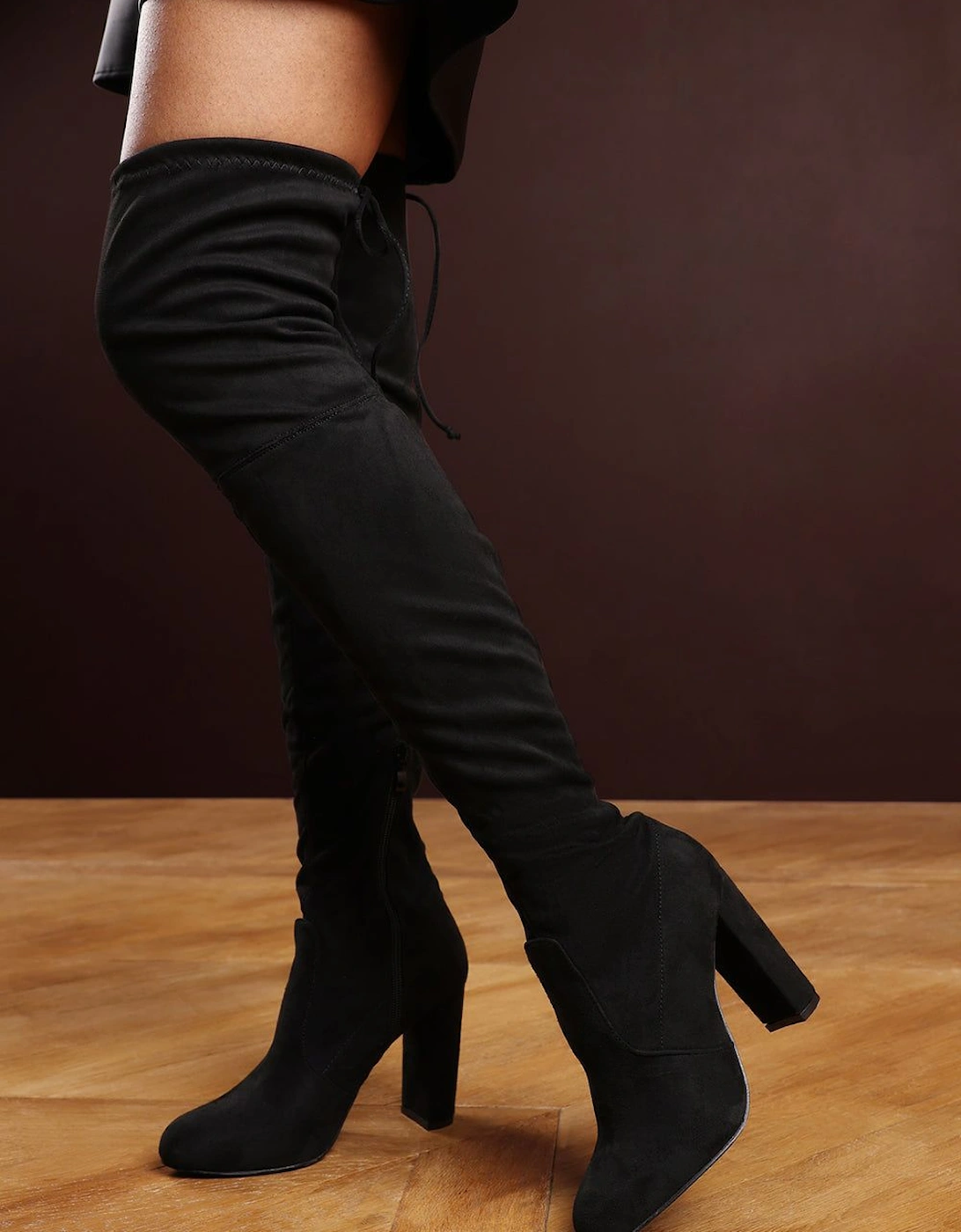 'Sable' Over The Knee Block Heel Boots with Back Lace Detail, 2 of 1