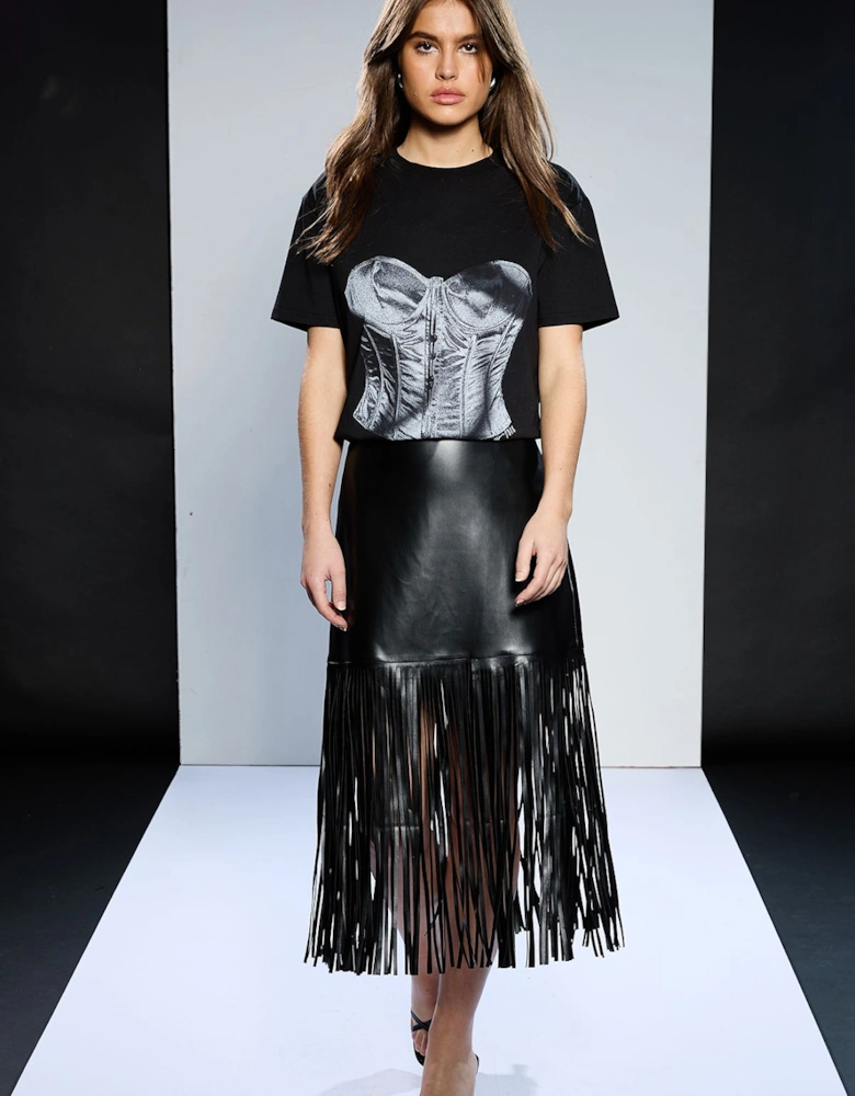 Faux Leather Fringe Skirt