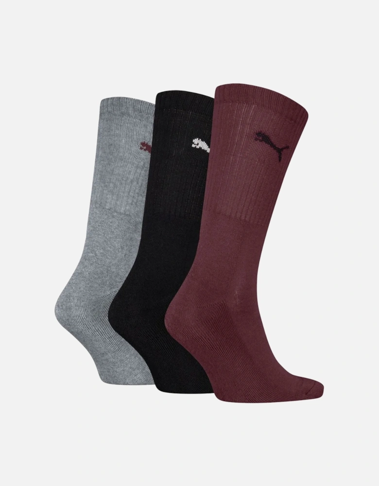 3-Pack Sports Socks, Burgundy/Black/Grey