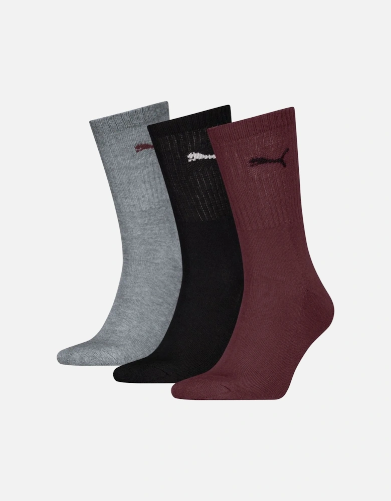 3-Pack Sports Socks, Burgundy/Black/Grey