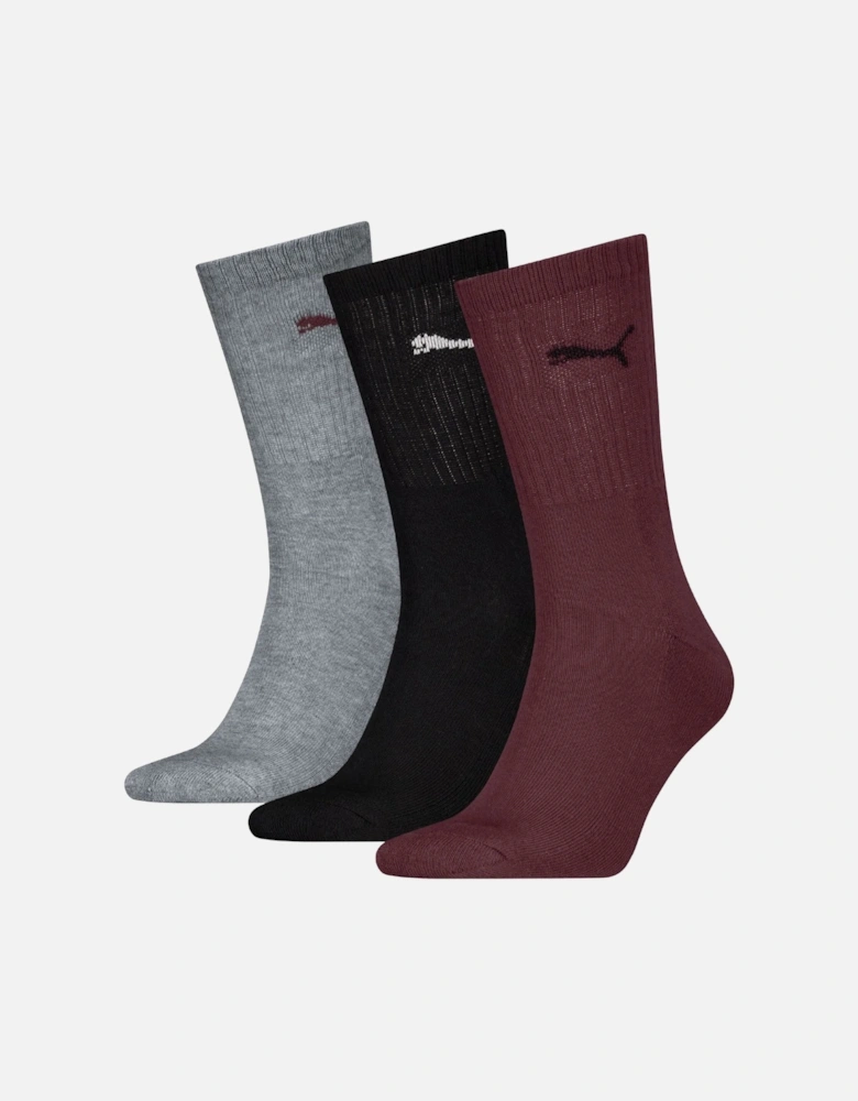 3-Pack Sports Socks, Burgundy/Black/Grey