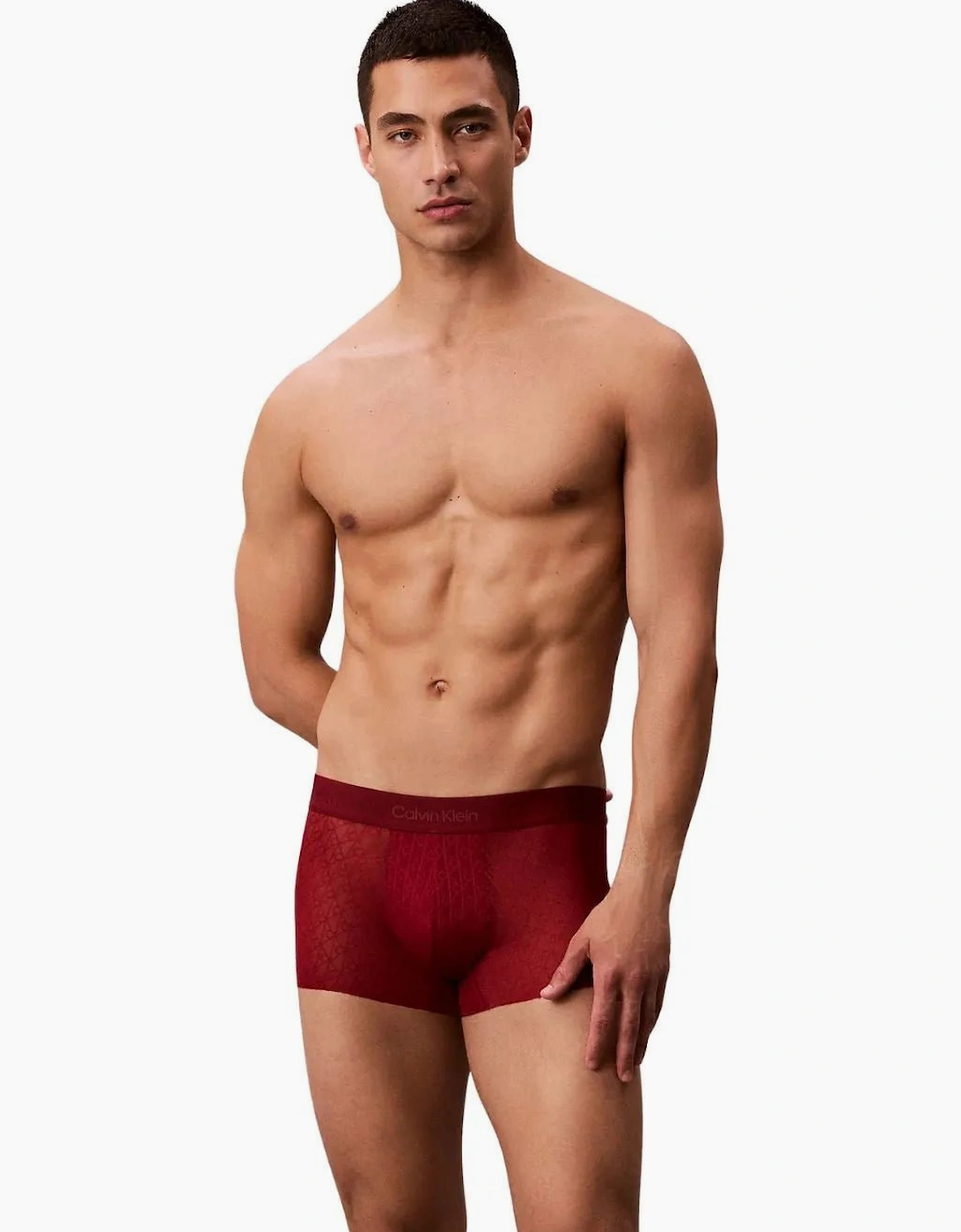 Calvin Klein Men's Microfibre Lace Low-Rise Boxer Trunk, Fall Berry - Red - Size: 33/32/32