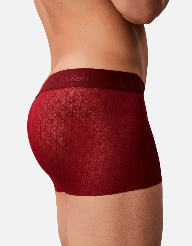 Microfibre Lace Low-Rise Boxer Trunk, Fall Berry