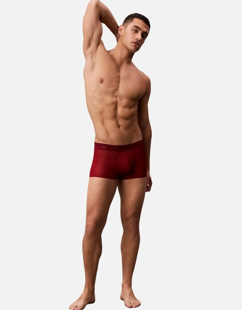 Microfibre Lace Low-Rise Boxer Trunk, Fall Berry