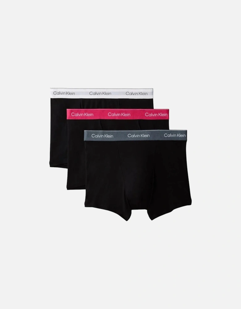 3-Pack Icon Cotton Stretch 'Relaxed Dart' Boxer Trunks, Black w/ pink/sleet/white