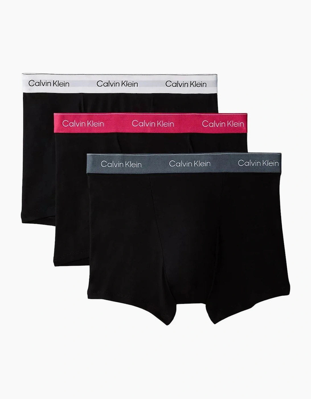 Calvin Klein Men's 3-Pack Icon Cotton Stretch 'Relaxed Dart' Boxer Trunks, Black w/ pink/sleet/white - Size: 33/32/32