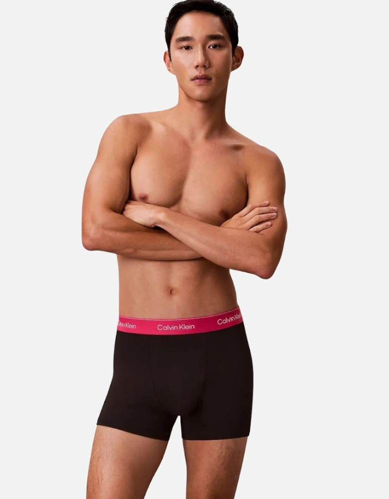 3-Pack Icon Cotton Stretch 'Relaxed Dart' Boxer Trunks, Black w/ pink/sleet/white