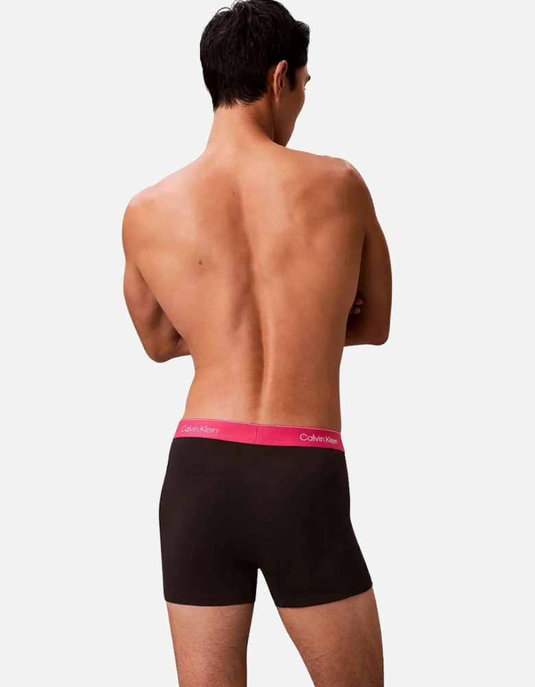3-Pack Icon Cotton Stretch 'Relaxed Dart' Boxer Trunks, Black w/ pink/sleet/white