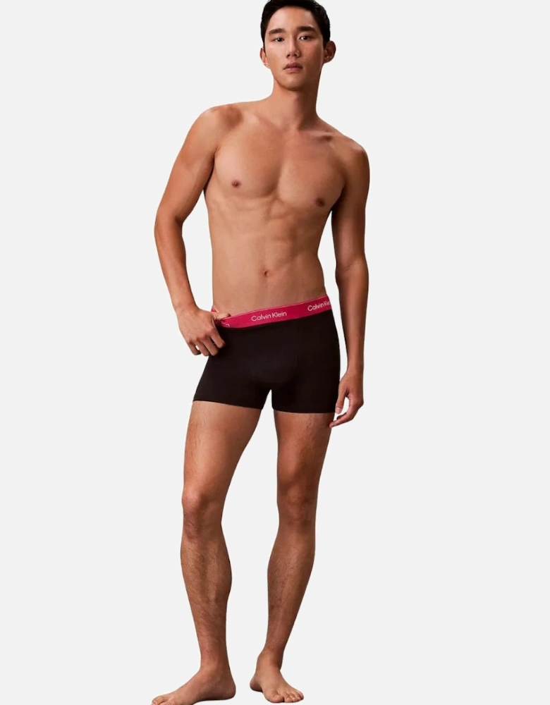 3-Pack Icon Cotton Stretch 'Relaxed Dart' Boxer Trunks, Black w/ pink/sleet/white