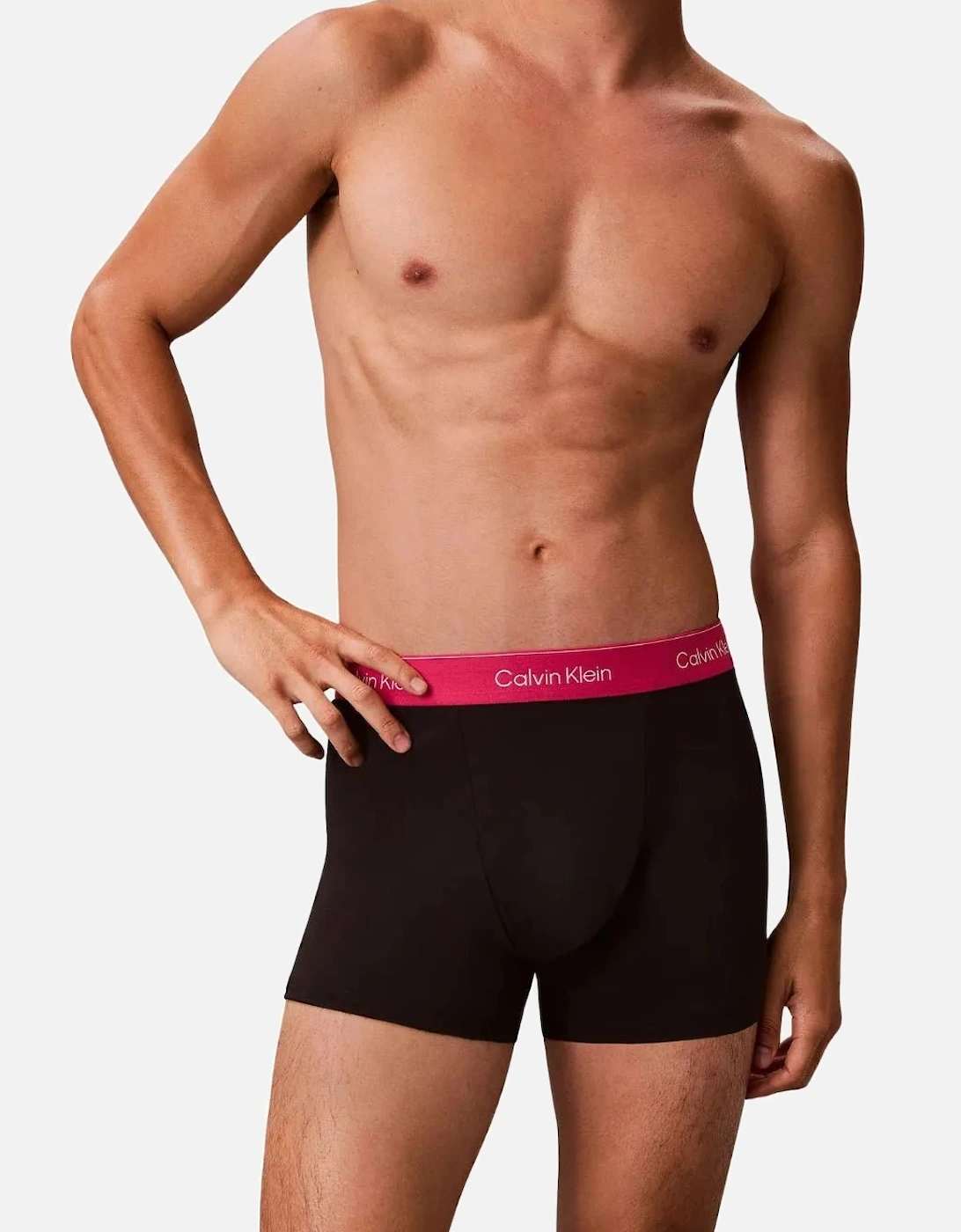 3-Pack Icon Cotton Stretch 'Relaxed Dart' Boxer Trunks, Black w/ pink/sleet/white