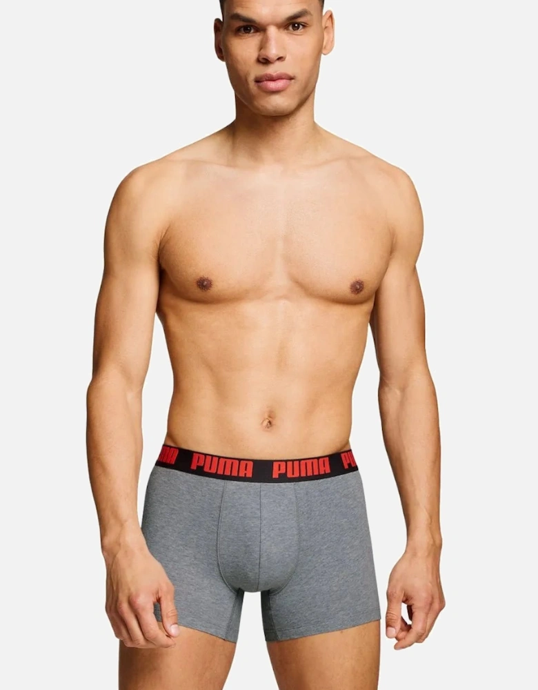 2-Pack Basic Boxer Briefs, Black/Grey w/ fierce red