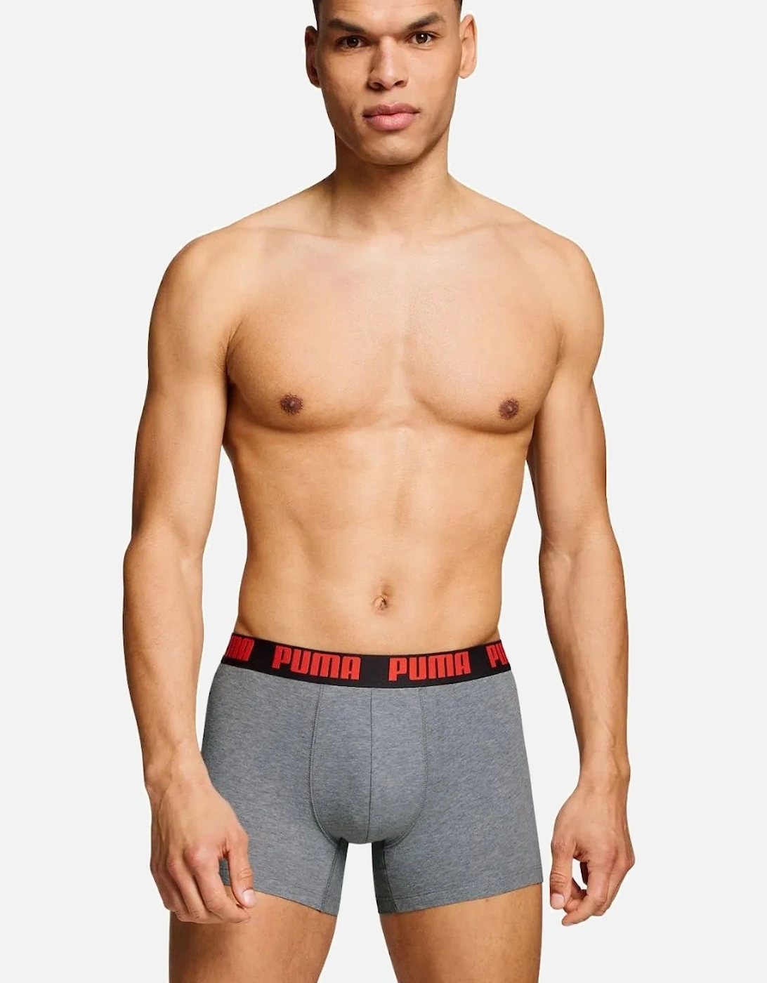 2-Pack Basic Boxer Briefs, Black/Grey w/ fierce red