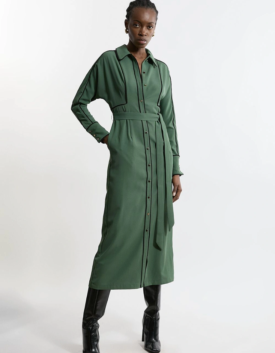 Petite Twill Midaxi Woven Shirt Dress With Belt, 2 of 1