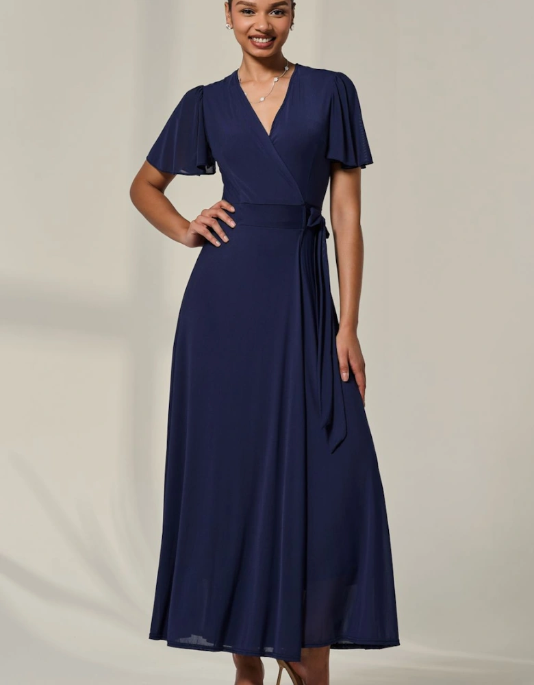 Angel Sleeve Wrapped Mesh Maxi Dress