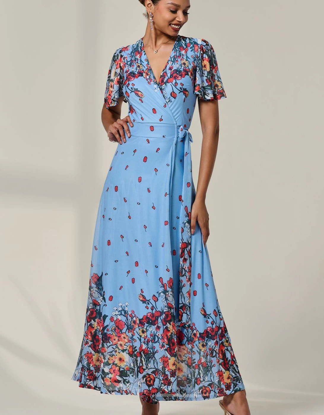 Floral Mirror Mesh Wrap Maxi Dress, 2 of 1