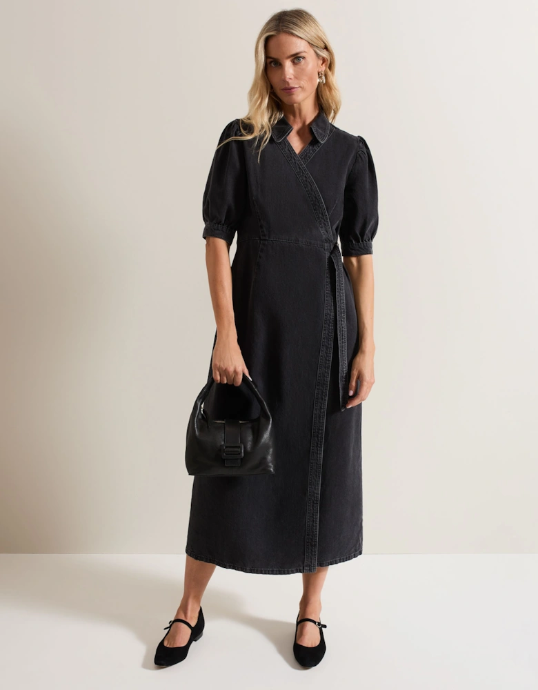 Senita Grey Denim Wrap Dress