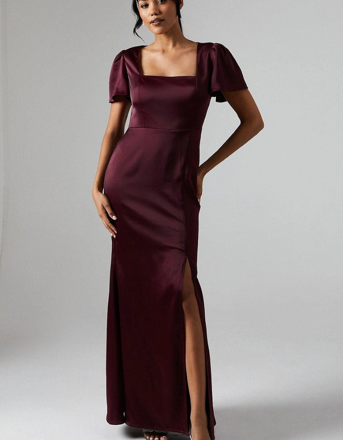 by Coast Angel Sleeve Square Neckline Satin Bridesmaid Maxi Dress, 2 of 1