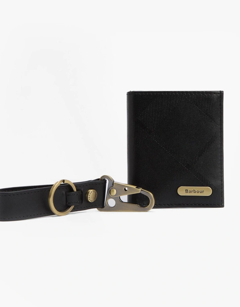 BRUNTON LEATHER Cardholder Gift Set Mens Black Tartan Emboss