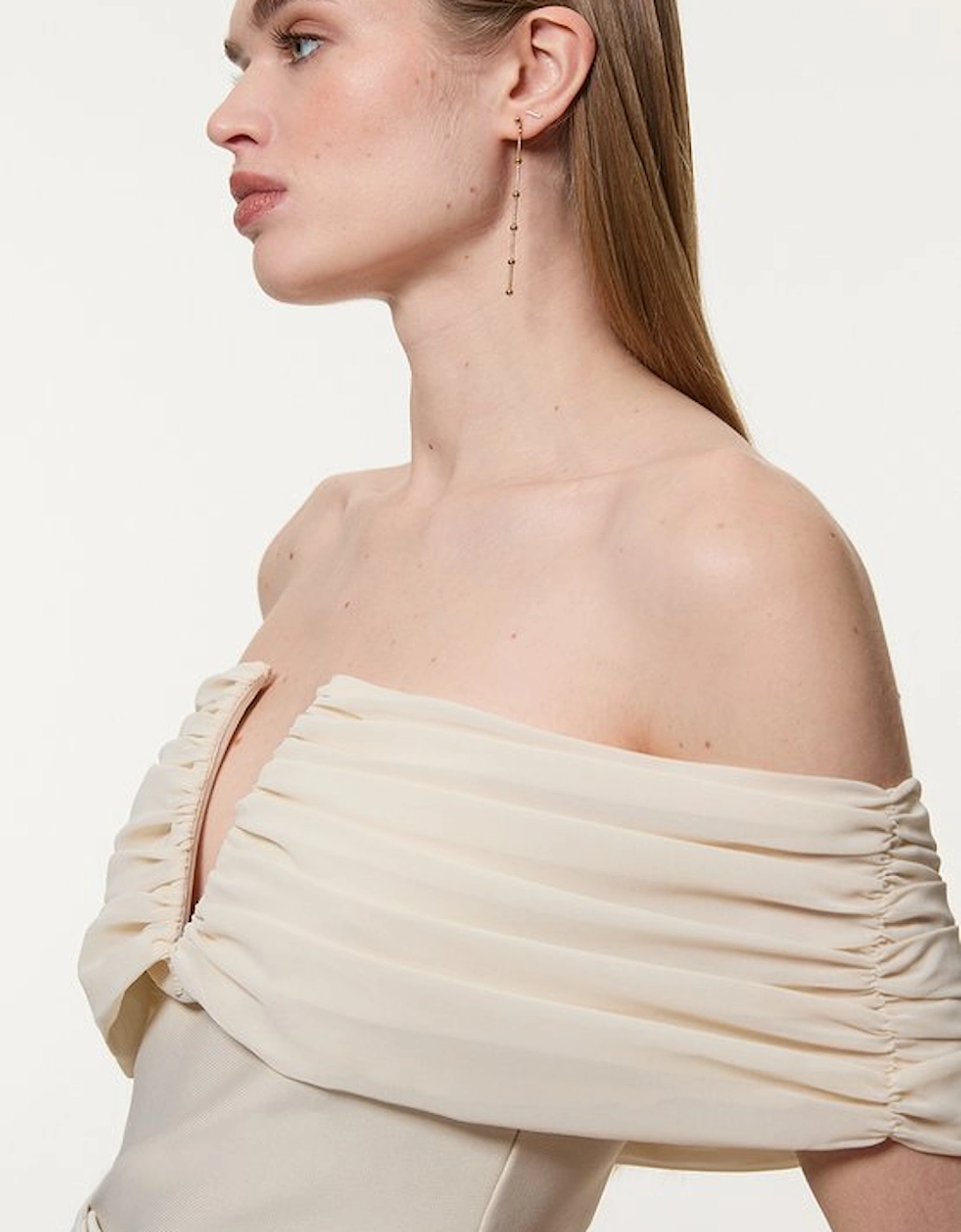 Figure Form Bandage Knit Woven Bardot Top