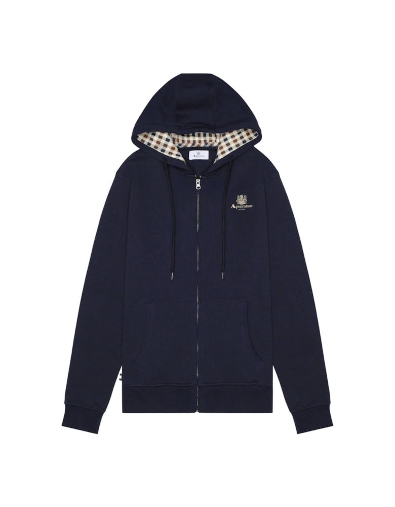 Active Small Logo Full Zip Up Navy Blue Hoodie