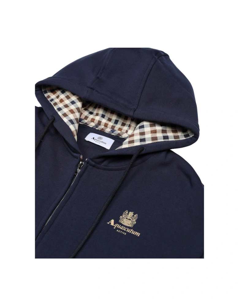 Active Small Logo Full Zip Up Navy Blue Hoodie