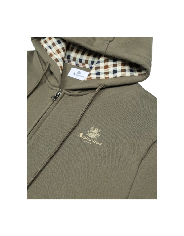 Active Small Logo Full Zip Up Army Green Hoodie