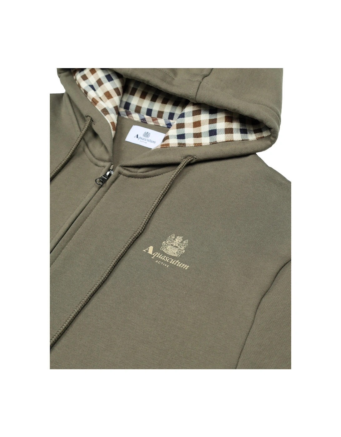 Active Small Logo Full Zip Up Army Green Hoodie