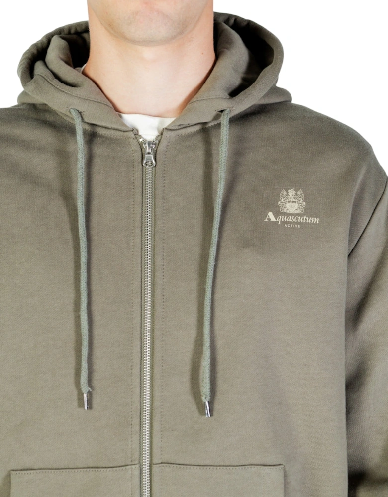 Active Small Logo Full Zip Up Army Green Hoodie