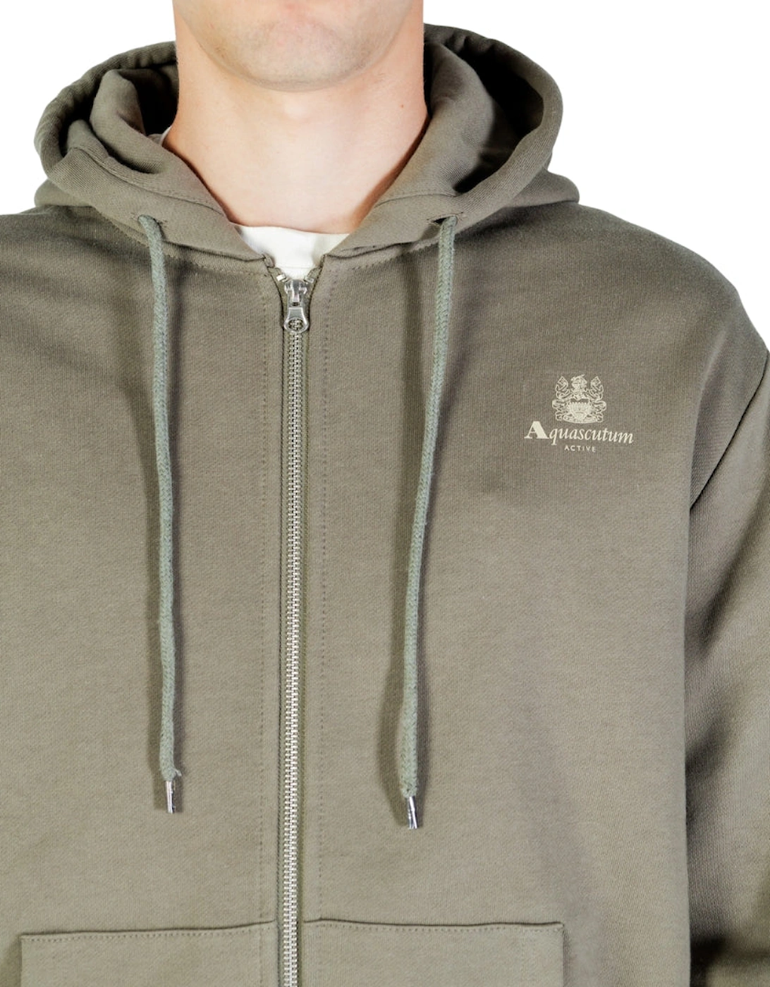 Active Small Logo Full Zip Up Army Green Hoodie