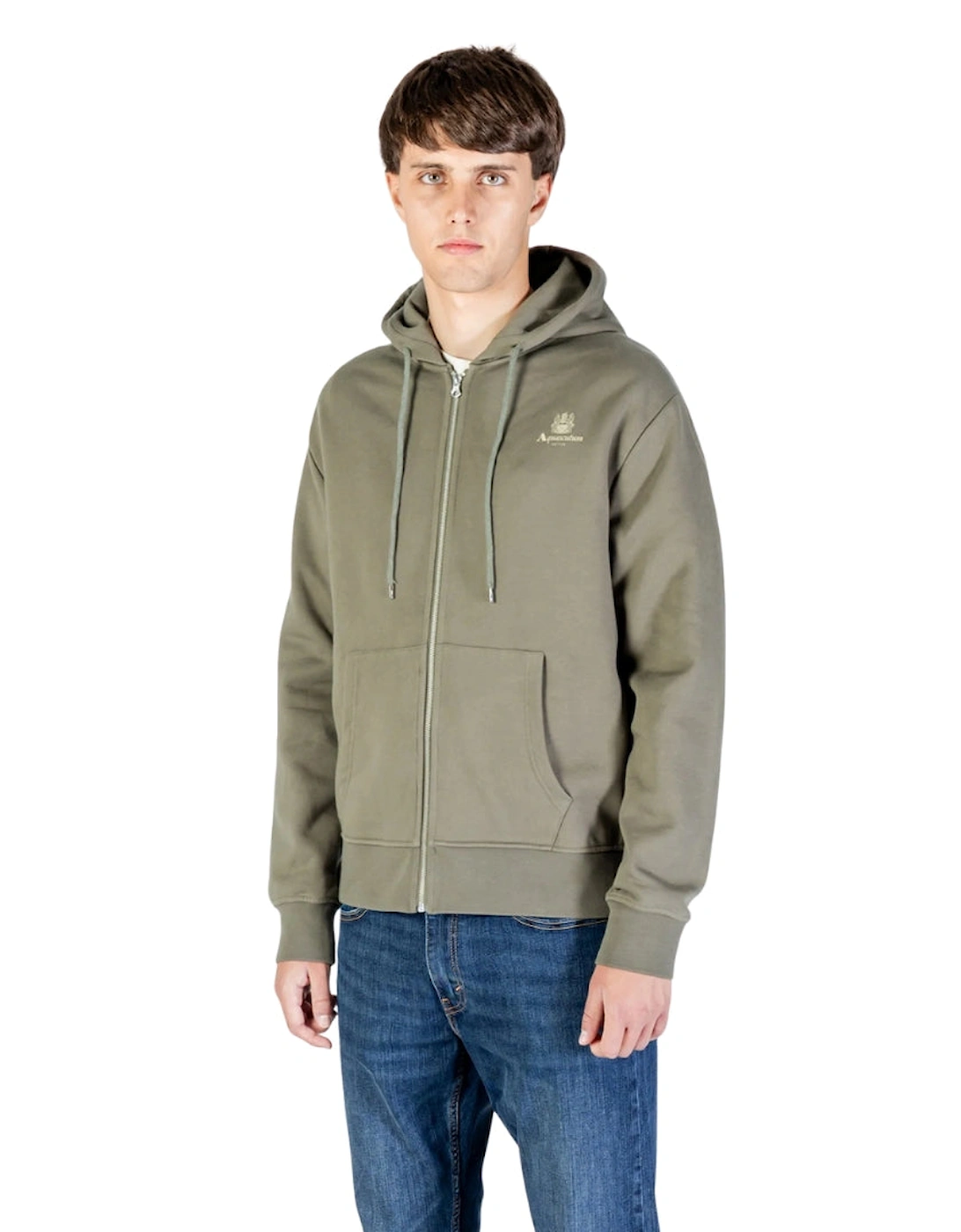Active Small Logo Full Zip Up Army Green Hoodie