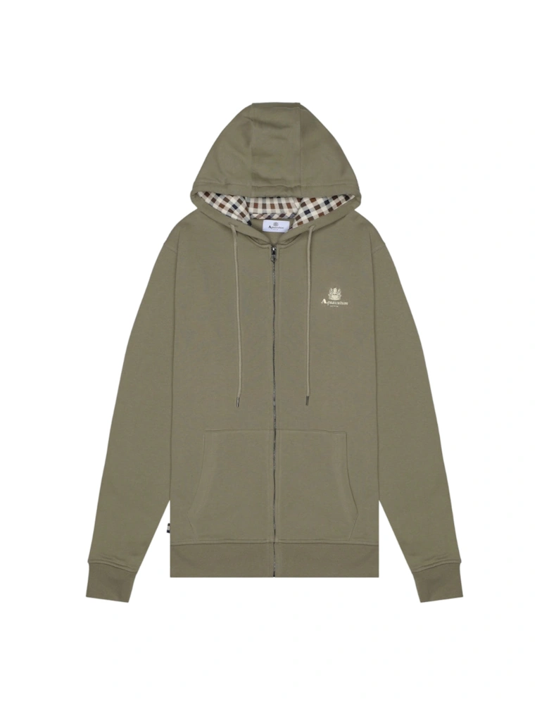 Active Small Logo Full Zip Up Army Green Hoodie