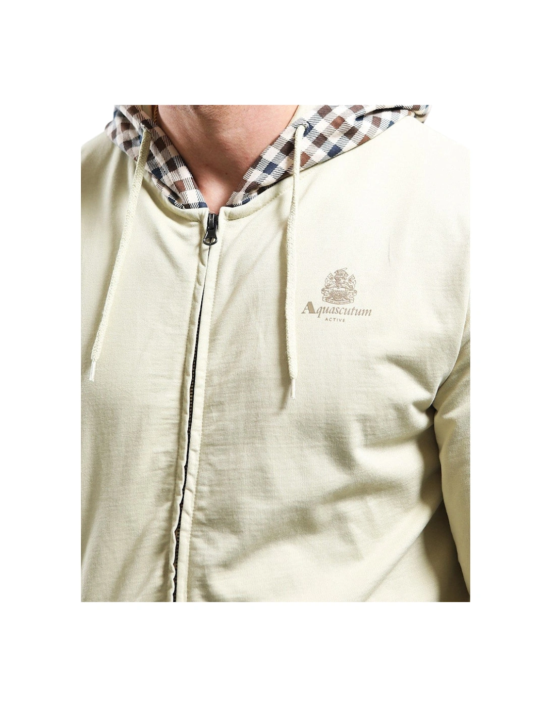 Active Small Logo Full Zip-Up Old White Hoodie
