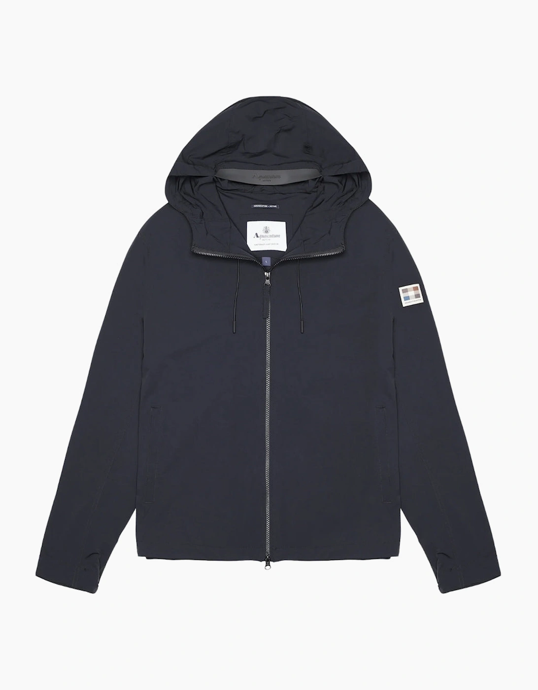 Aquascutum Men's Black Active Hooded Stretch Windbreaker Navy Blue Jacket - Size: 38/Regular