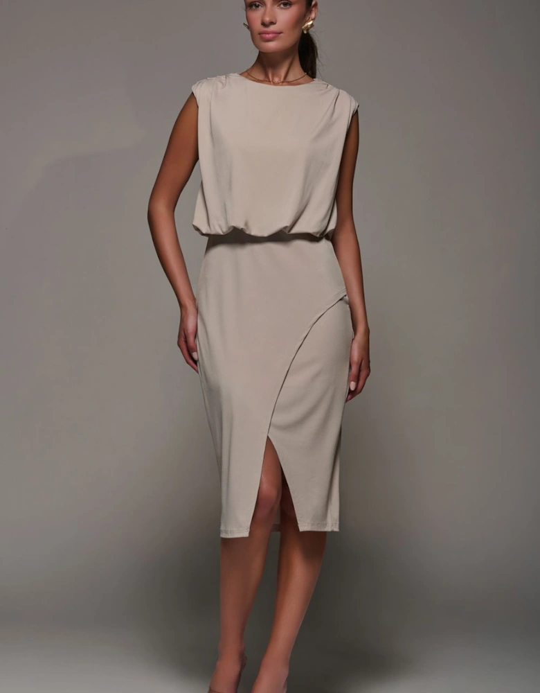 Draped Wrap Bodycon Midi Dress