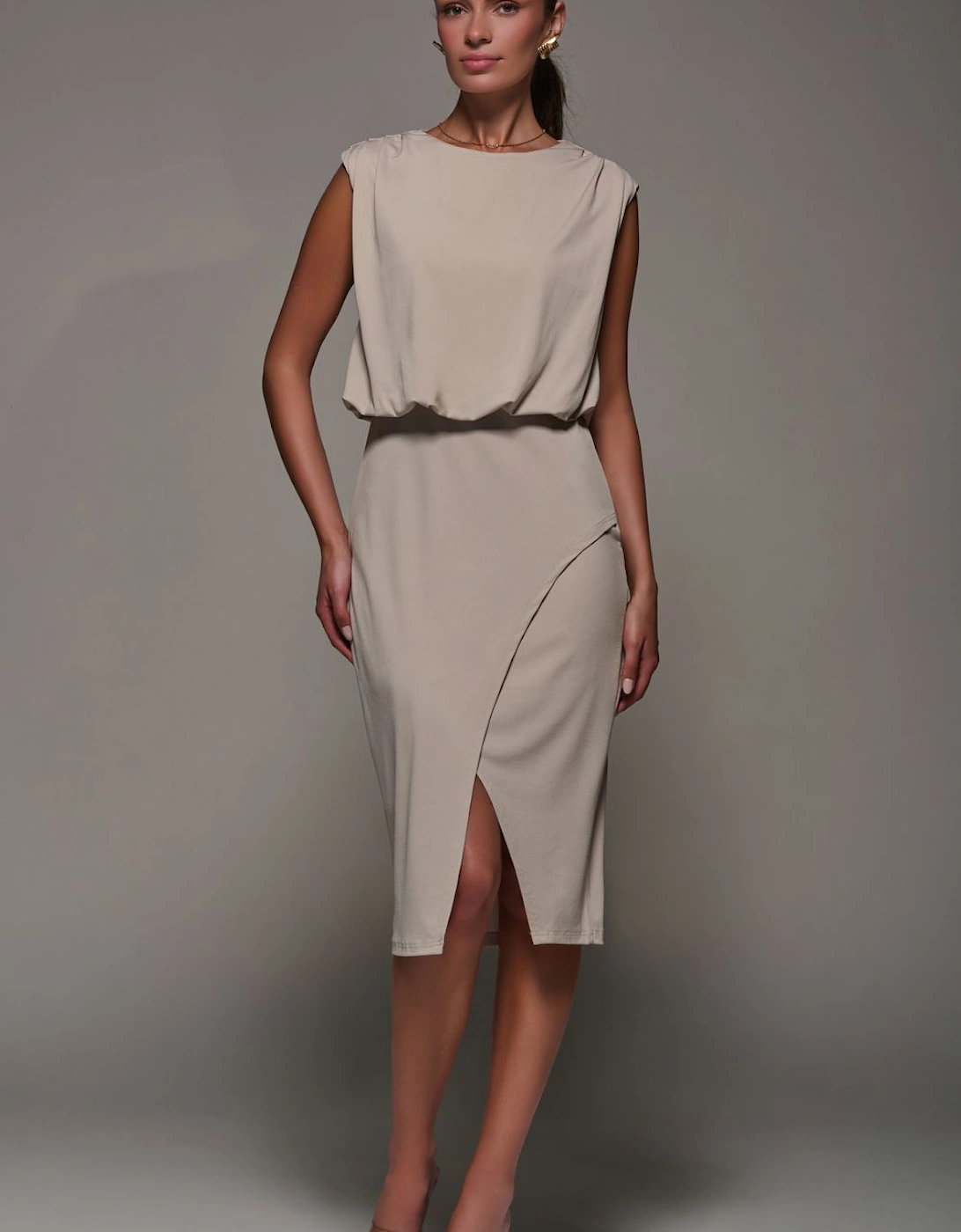 Draped Wrap Bodycon Midi Dress, 2 of 1